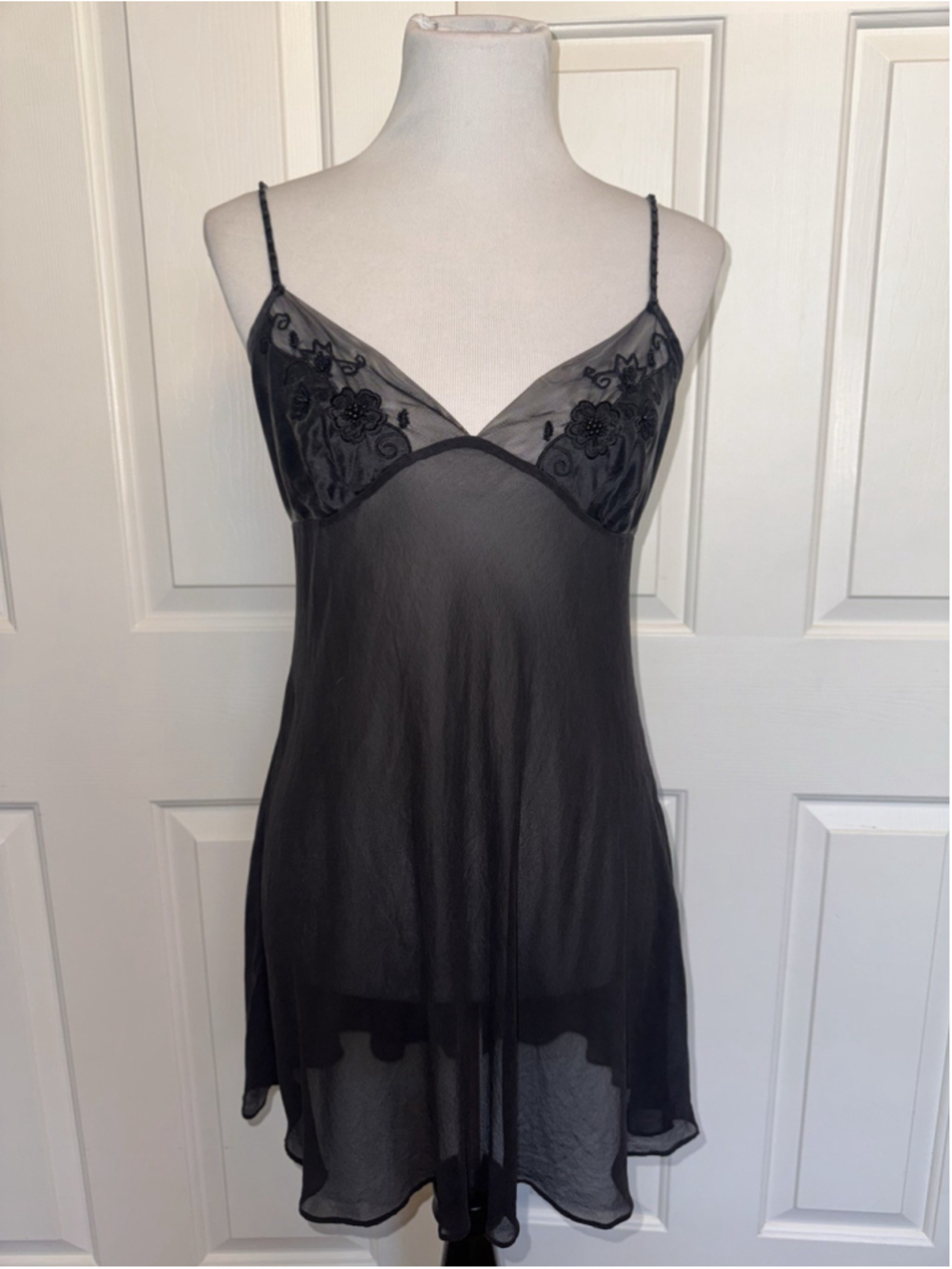 Vintage Y2K Victoria's Secret 100% Silk Slip Dress Black Fairy Whimsy Beaded